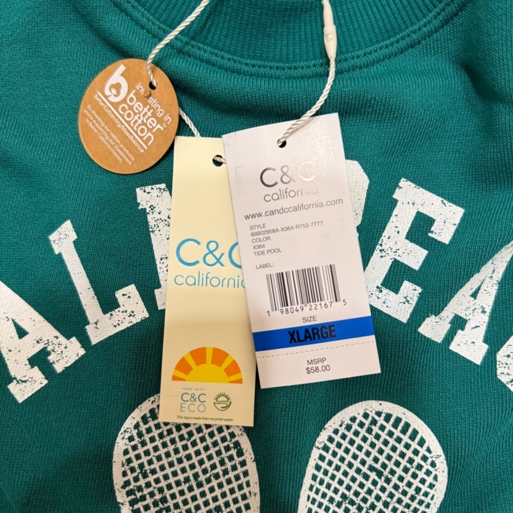 C&C California Teal Sweatshirt Palm Beach Tennis Club XL RN#120246 - Picture 4 of 5